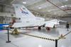 X-59 in hangar at NASA Amstrong Flight Research Center