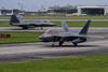 F-22 with external fuel tanks in Kadena air base c USAF