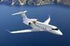 Challenger 3500 Exterior Inflight Blue Water and Mountains