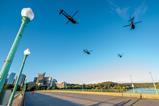 US Army UH-60 Black Hawks in formation over Potomac River c US Army