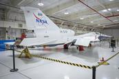 X-59 in hangar at NASA Amstrong Flight Research Center
