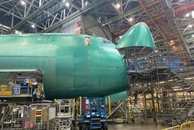 One of the last three 747-8Fs (a jet for Atlas Air) being produced at Boeing's Everett production site, on 15 June 2022
