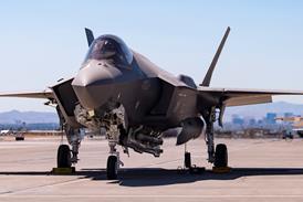 F-35A Lighting II carrying a B61-12 Joint Test Assembly sits on the flight line at Nellis Air Force Base c USAF