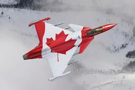 Saab Gripen E with Canadian maple leaf livery