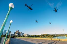 US Army UH-60 Black Hawks in formation over Potomac River c US Army