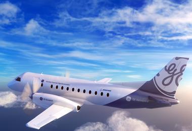 Pictured is a rendering of GE Aerospace’s hybrid electric aircraft testbed for NASA’s Electrified Powertrain Flight Demonstration (EPFD) project. Image credit: GE Aerospace.