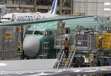 A Boeing 737 Max being assembled at Boeing's Renton facility on 15 June 2022