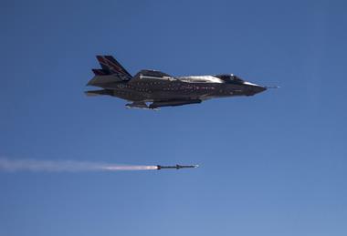 F-35A test fires a standard AMRAAM air-to-air missile off coast of California c Raytheon