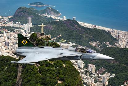 Brazilian air force Gripen E over Rio