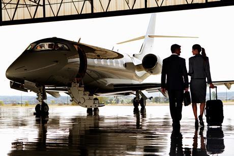 Falcon business jet passengers