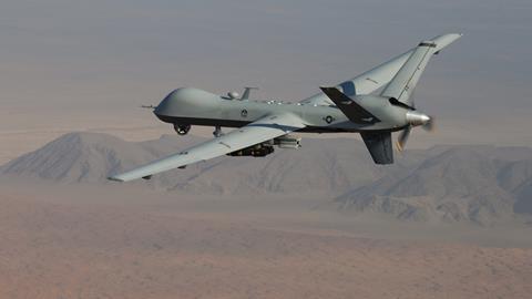 MQ-9 Reaper armed with GBU-12 Paveway II laser guided munitions and AGM-114 Hellfire missiles Credit - USAF