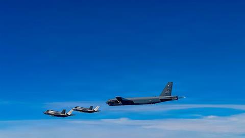F-35s escort B-52
