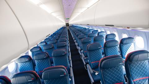 The cabin of Delta's A321neo
