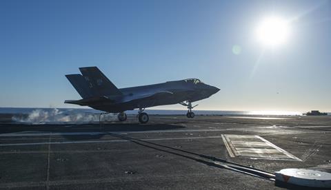 F-35C carrier landing arresting cable c US Navy