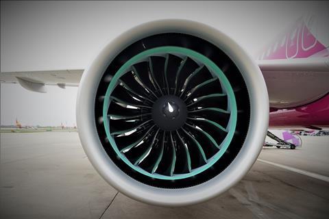 Wizz Air Airbus A321neo engine close-up
