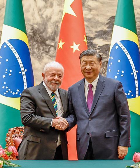 Brazilian president Luiz Inacio Lula da Silva and Chinese president Xi Jinping in 2023