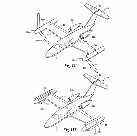 Diagram from 'Tiltrotor aircraft having rotary and nonrotary flight modes' patent published in 2017 c Bell and US Patent & Trademark Office