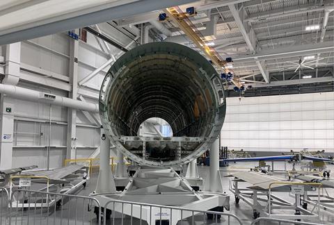 Global 7500 fuselage Bombardier's Toronto Pearson production site