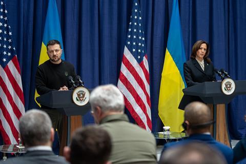 Vice-president Kamala Harris and Ukrainian president Volodymyr Zelensky