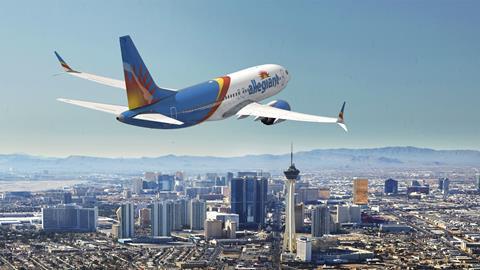 Rendering of an Allegiant 737 Max over Las Vegas