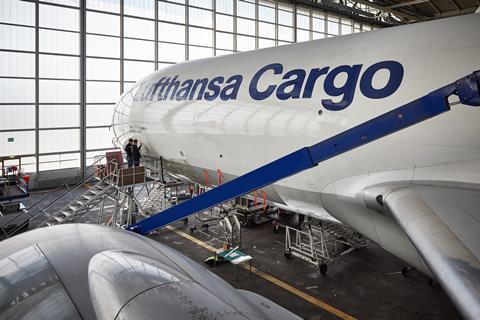 Luthansa Cargo 777F with Aeroshark