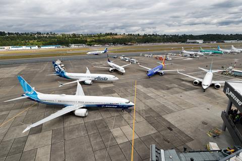 737 Max at Boeing's Seattle delivery centre on 14 June 2022