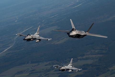 USAF F-22 with Polish F-16s