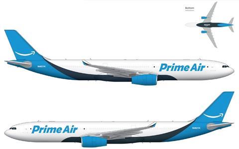 An Airbus A330-300P2F in Amazon colours
