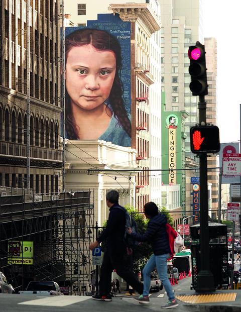 Mural of Swedish climate activist Greta Thunberg in San Francisco, California USA