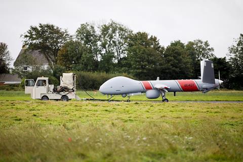 Elbit Systems Hermes 900 on the way to takeoff at Aberporth airport