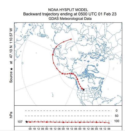 Chinese spy balloon trajectory map