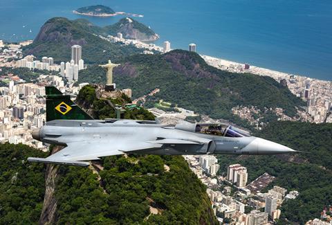 Brazilian air force Gripen E over Rio