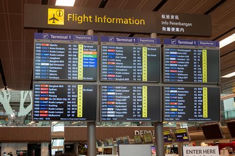 Changi airport departures board