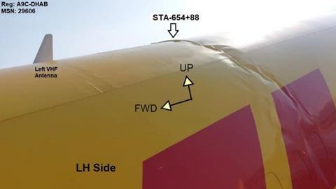 Upper fuselage buckling DHL 767-c-Lebanese ministry of transport