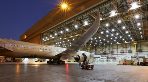Etihad Airways Engineering hangar with 787