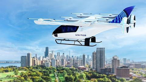Eve's conceptual air taxi in United Airlines' colours