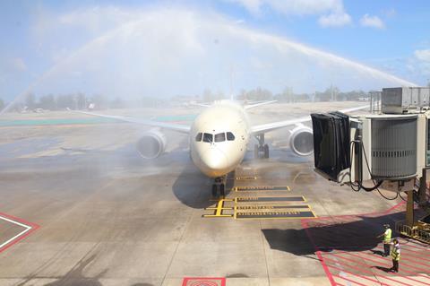 Etihad Airways water cannon salute at Phuket