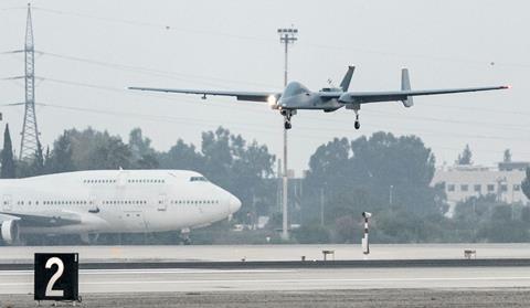 IAI Heron lands at Ben Gurion