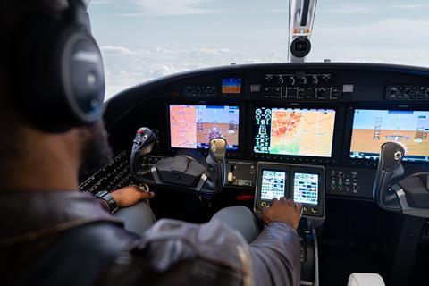 EMBARGOED DO NOT USE UNTIL 16OCT2023 09:00 PACIFIC US TIME Cessna Citation CJ3 Gen2 cockpit with pilot