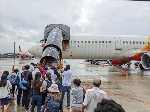 Vietjet A321 boarding in Da Nang