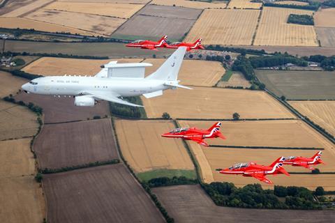RAF Wedgetail with Red Arrows