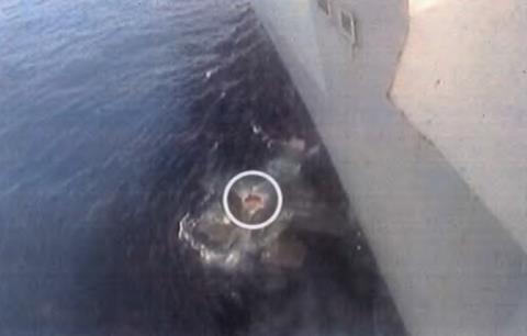 UK F-35B sinking with intake cover visible