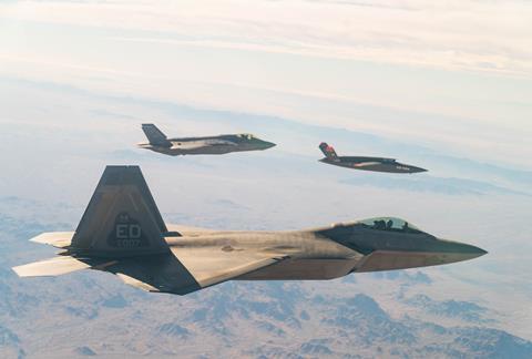 F-22 F-35 XQ-58A in formation