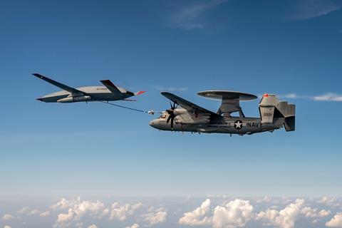 MQ-25 Stingray E-2D Hawkeye refuelling