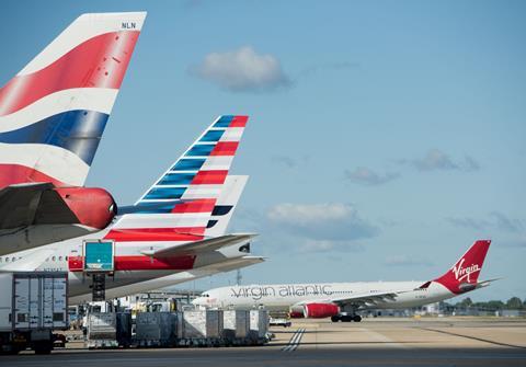 British Airways, American, Virgin aircraft at Heathrow Nov 18