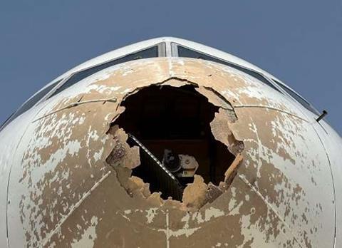 Delta 767 radome hail damage-c-ANSV