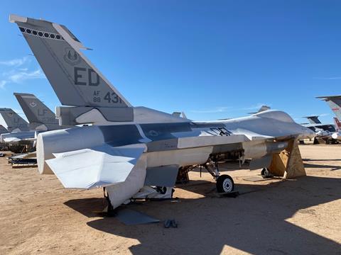 F-16 mothballed at Davis-Monthan AFB that will be used to create a digital replica of the fighter c USAF