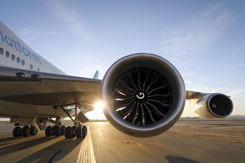 GE Aerospace's GE9X on wing of 747