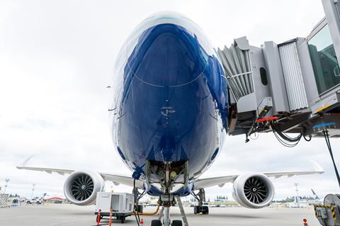Boeing flight-test 777-9 (N779XW) at Everett on 26 June 2024