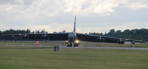 B-52 crabbing taxi RIAT 2023